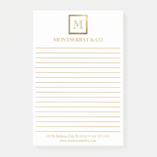 Elegant Bedrijfs Monogram Logo Gouden Vierkante Ge Post-it® Notes (Voorkant)