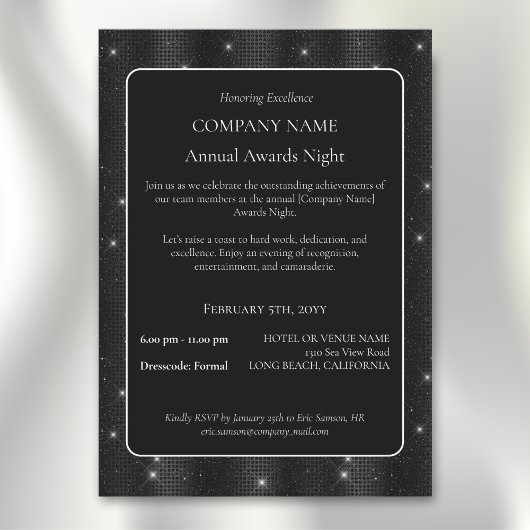 Elegant Bedrijfsbedrijf black sparkle award avond Kaart