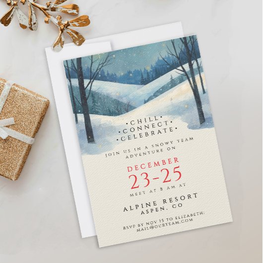 Elegant Bedrijfsblauw Winterlandschap Aquarel Kaart