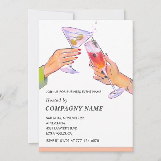 Elegant Bedrijfsfeest Nodig Cocktail Party uit Kaart (Voorkant)