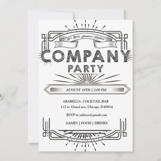 Elegant Bedrijfsfeest Zwart en Wit Sjabloon Kaart (Voorkant)