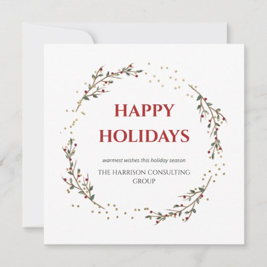 Elegant Bedrijfslogo QR-code Kerstkrans Feestdagenkaart (Voorkant)