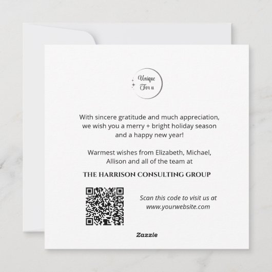 Elegant Bedrijfslogo QR-code Kerstkrans Feestdagenkaart (Achterkant)