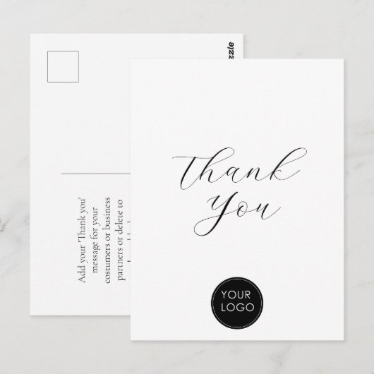 Elegant Bedrijfslogo Script Bedankt Wit Briefkaart (Voorkant / Achterkant)