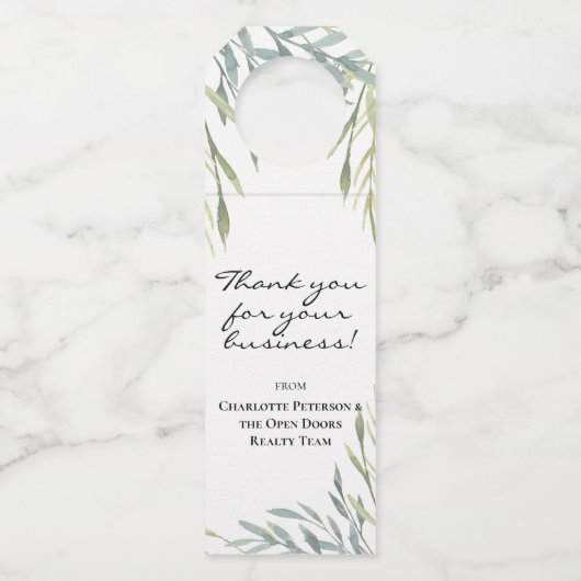 Elegant bedrijfsnaam Greenery Client Gift Flessenhanger (Voorkant)