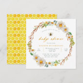 Elegant Bee and Daisies Baby shower Invitation Kaart (Voorkant / Achterkant)