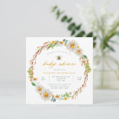 Elegant Bee and Daisies Baby shower Invitation Kaart (Staand voorkant)