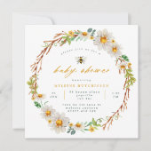 Elegant Bee and Daisies Baby shower Invitation Kaart (Voorkant)