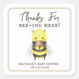 Elegant Bee and Flower Baby shower Favor Bedankt Vierkante Sticker