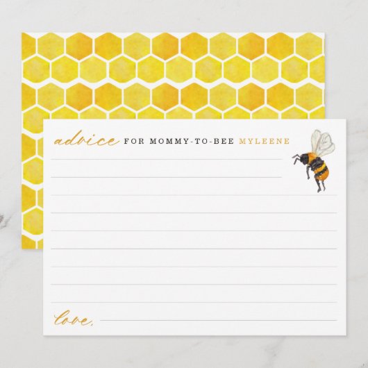 Elegant Bee and Honeycomb Baby shower Advice Advieskaart (Voorkant / Achterkant)