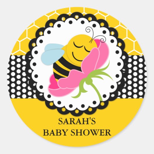 Elegant Bee Baby shower Ronde Sticker (Voorkant)