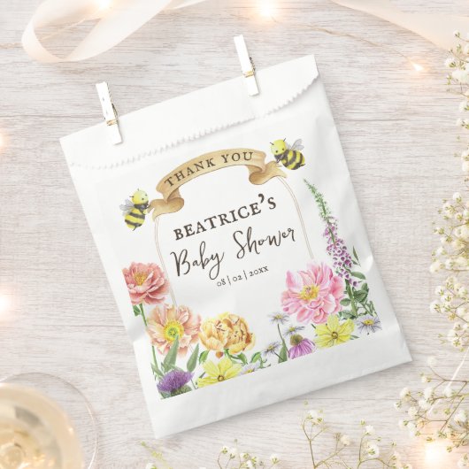 Elegant Bee en Wildflower Baby shower Dank u Bedankzakje (Geknipt)