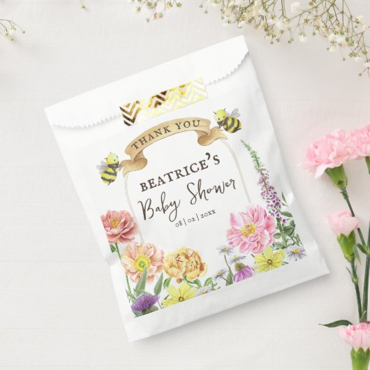 Elegant Bee en Wildflower Baby shower Dank u Bedankzakje (Gezegeld)