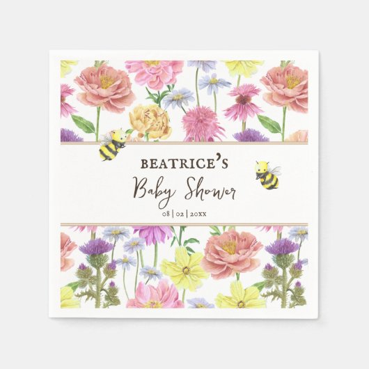 Elegant Bee en Wildflower Baby shower Servet (Voorkant)