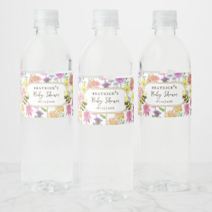 Elegant Bee en Wildflower Baby shower Waterfles Etiket