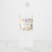 Elegant Bee en Wildflower Baby shower Waterfles Etiket (Voorkant)
