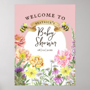 Elegant Bee en Wildflower Baby shower Welkom Poster