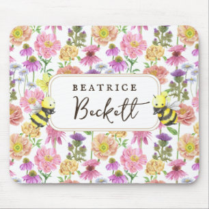 Elegant Bee en Wildflower Waterverf Pattern Muismat