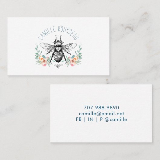 Elegant bee Floral Calling Card Contactkaartje (Voorkant / Achterkant)