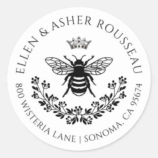 Elegant Bee Floral Passen getrouwd Naam Logo Ronde Sticker (Voorkant)