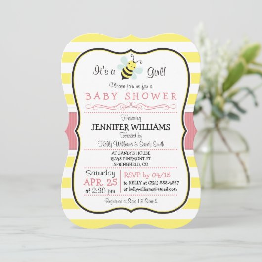Elegant Bee Girl Baby shower uitnodiging (Staand voorkant)