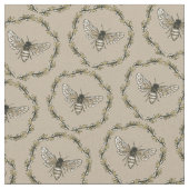 Elegant Bee Pattern Tan Cotton Fabric Stof (Close Up)