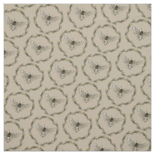 Elegant Bee Pattern Tan Cotton Fabric Stof