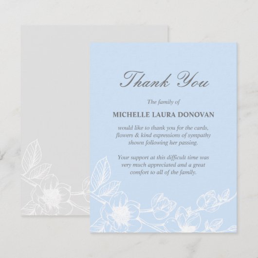 Elegant begrafenis Dank je wel | Blauwe Magnolia Bedankkaart (Voorkant / Achterkant)