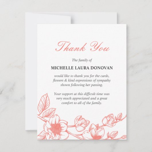 Elegant begrafenis Dank je wel | Coral Magnolia Bedankkaart (Voorkant)