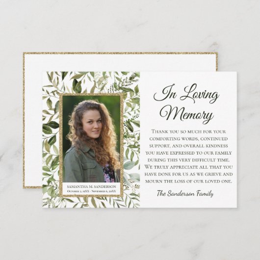 Elegant begrafenis eucalyptus in liefhebbend geheu bedankkaart (Voorkant / Achterkant)