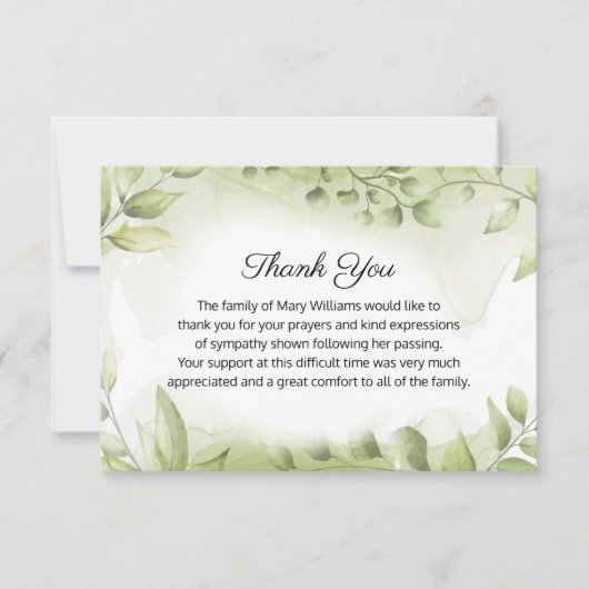 Elegant begrafenis groen gedenkteken dank u kaart (Voorkant)