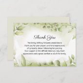 Elegant begrafenis groen gedenkteken dank u kaart (Voorkant / Achterkant)