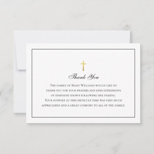 Elegant Begrafenis Religieus Goud Kruis Bedankkaart (Voorkant)