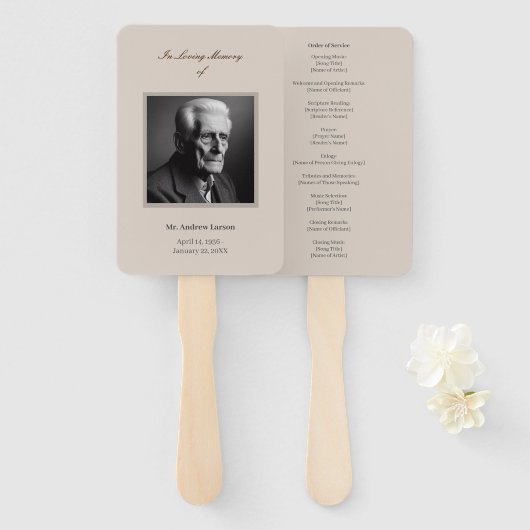 Elegant begrafenismonument Orde van Service Progra Handwaaier (Voorkant en achterkant)