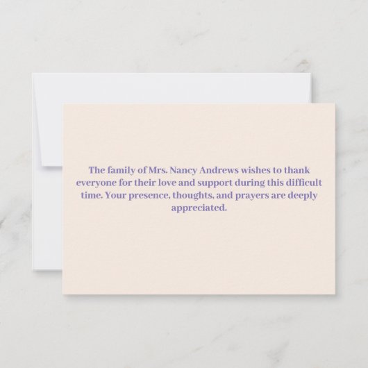 Elegant begrafenismonument van familie bedankkaart (Achterkant)