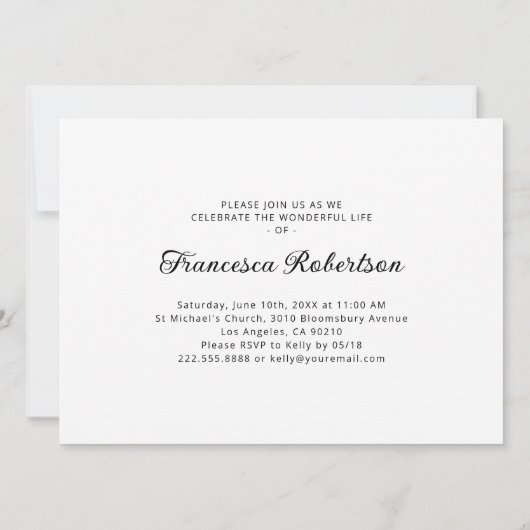 Elegant begrafenisviering van het leven kaart (Achterkant)