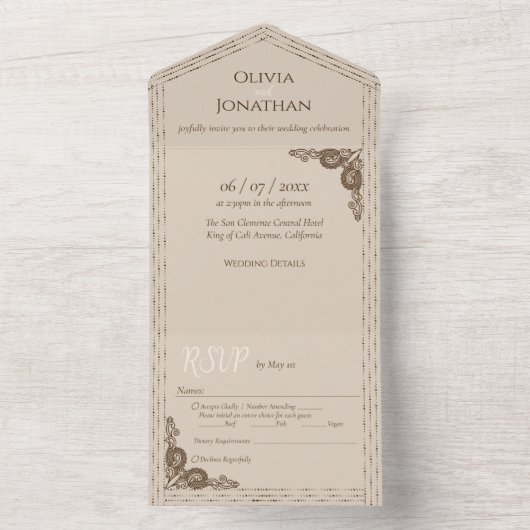 Elegant Beige Alle in één bruiloft Uitnodiging (Binnen)