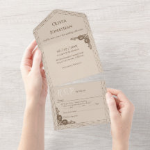 Elegant Beige  Alle in één bruiloft Uitnodiging