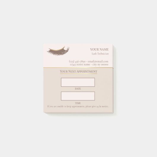 Elegant beige and gold Lash appointment Post-it® Notes (Voorkant)