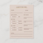 Elegant Beige and gold Lash Client Record Form Visitekaartje (Achterkant)