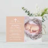 Elegant Beige Baptism Photo Invitation Card Kaart (Staand voorkant)