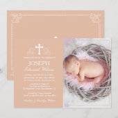 Elegant Beige Baptism Photo Invitation Card Kaart (Voorkant / Achterkant)