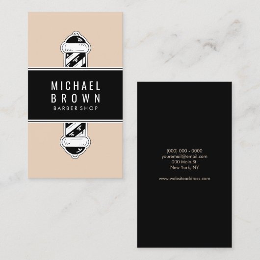 Elegant Beige Barber shop Pole Visitekaartje (Voorkant / Achterkant)