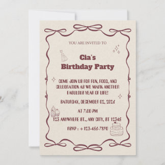 "Elegant Beige Birthday Party Invite" Kaart