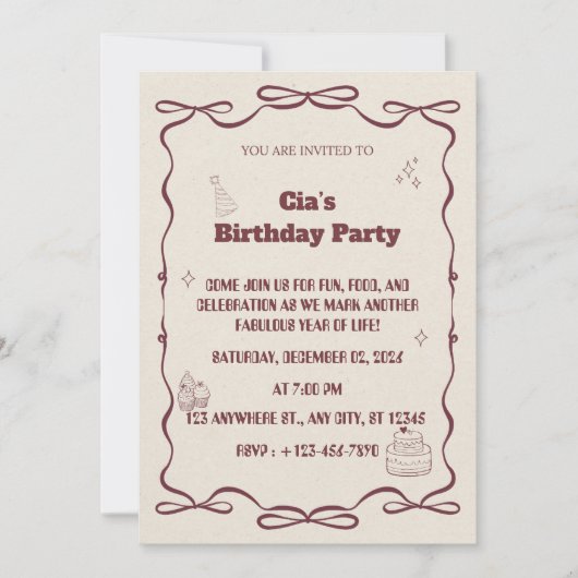 "Elegant Beige Birthday Party Invite" Kaart (Voorkant)