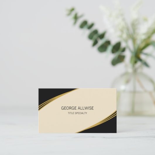 Elegant Beige, Black & Golden Visitekaartje (Staand voorkant)