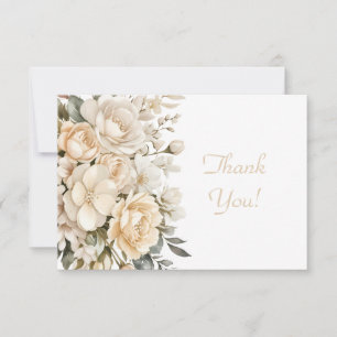 Elegant Beige Bloemen Boeket Dank u Flat Notitiekaartje