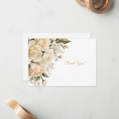 Elegant Beige Bloemen Boeket Flat Notitiekaartje (Voorkant / Achterkant in situ)