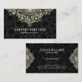 Elegant Beige Bloemen Ornament Zwart Achtergrond Visitekaartje (Voorkant / Achterkant)