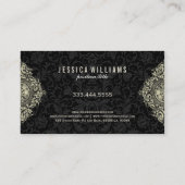 Elegant Beige Bloemen Ornament Zwart Achtergrond Visitekaartje (Achterkant)